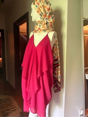 Vizio Hot Pink Backless Ruffle Slip Dress